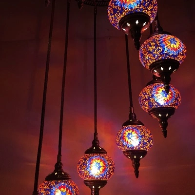 Long Staircase Chandelier Turkish Glass Handmade Lampshade Pendant Light (WH