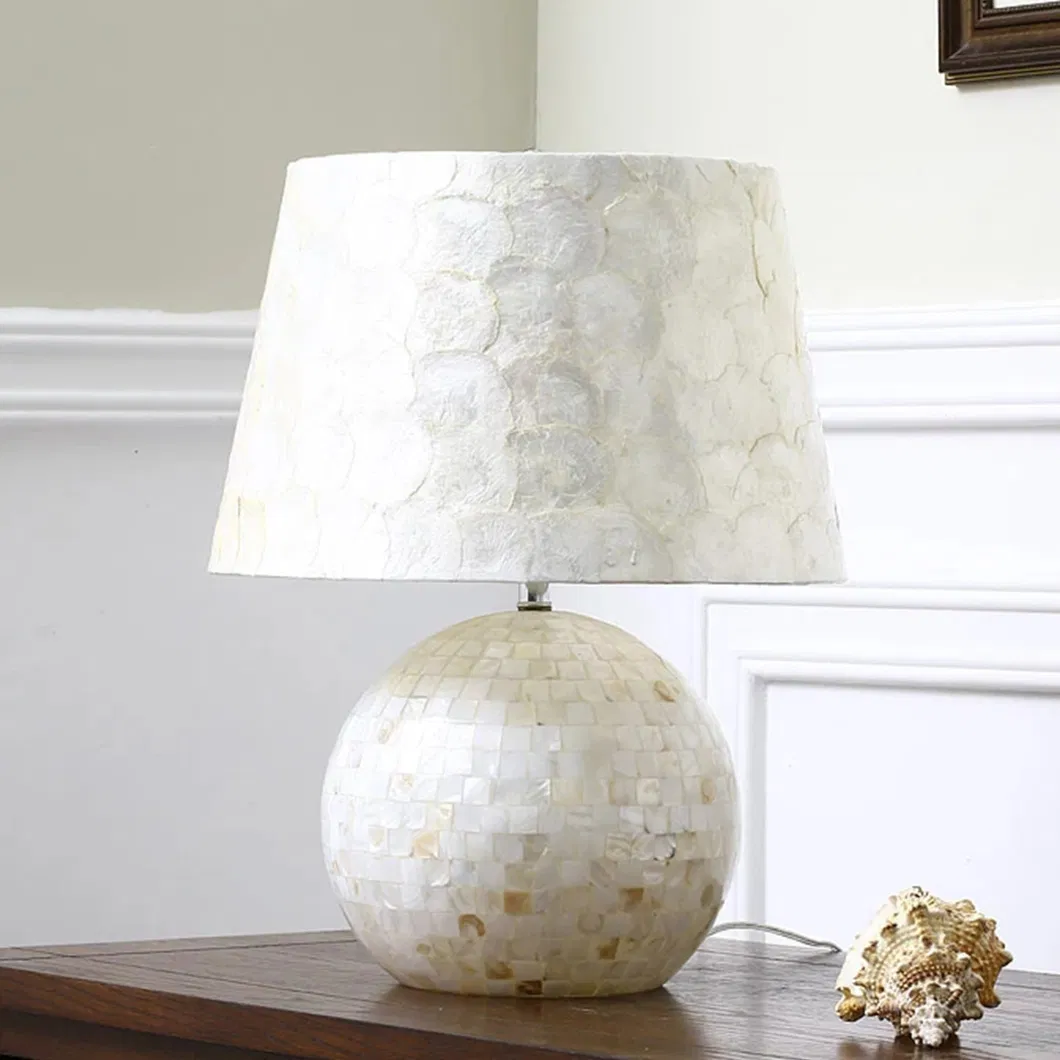 Pearl Shell Body Base Square Fabric Lampshade Mosaic Table Desk Lamp Rectangular Bedside Lamp