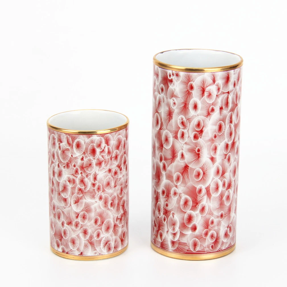 V021 Fancy Ceramic Red Cell Pattern Table Vase Porcelain Cylinder Vase Home Decoration Modern Ikebana Vase