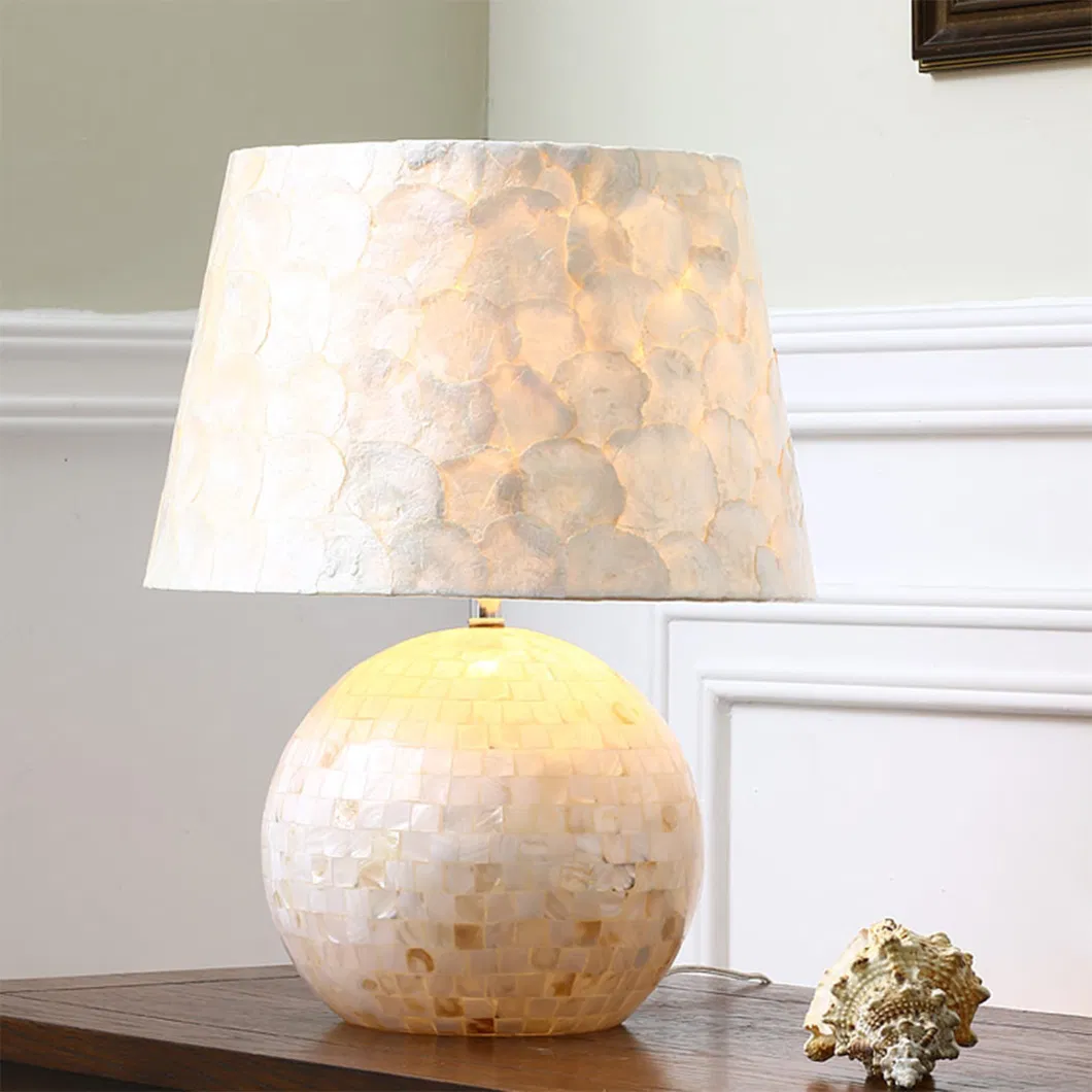 Pearl Shell Body Base Square Fabric Lampshade Mosaic Table Desk Lamp Rectangular Bedside Lamp