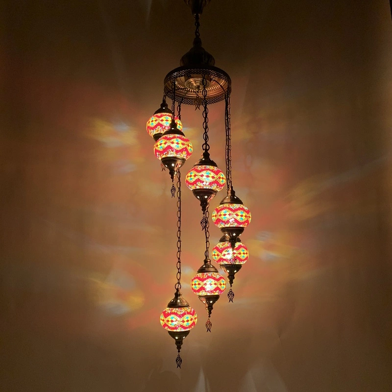 Long Staircase Chandelier Turkish Glass Handmade Lampshade Pendant Light (WH-DC-31)