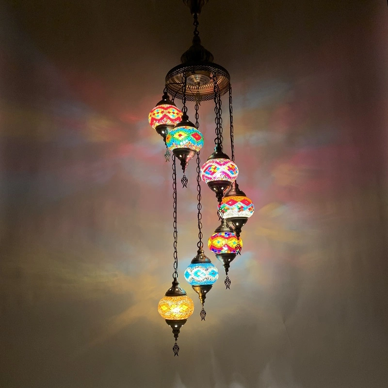 Long Staircase Chandelier Turkish Glass Handmade Lampshade Pendant Light (WH-DC-31)