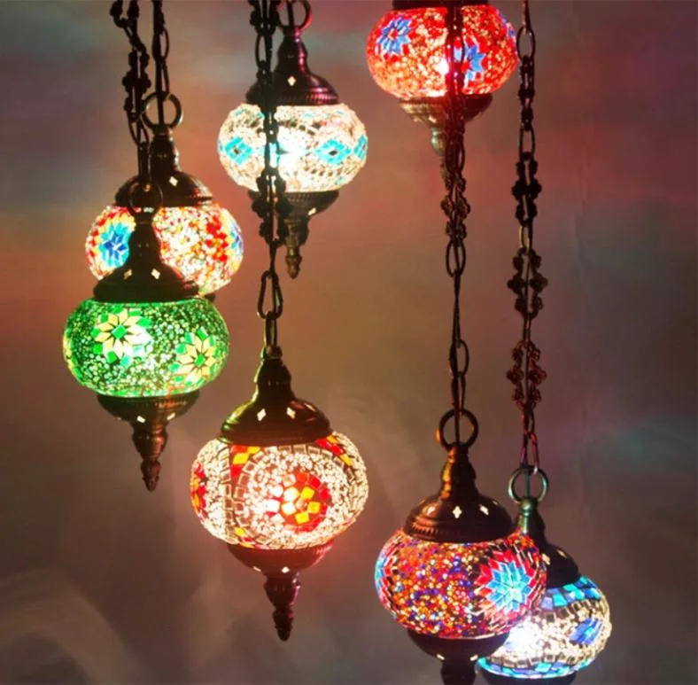 Hanging Glass Chandeliers Light Turkish Moroccan Pendant Light Handmade Mosaic Stained Glass Cafe Restaurant Light
