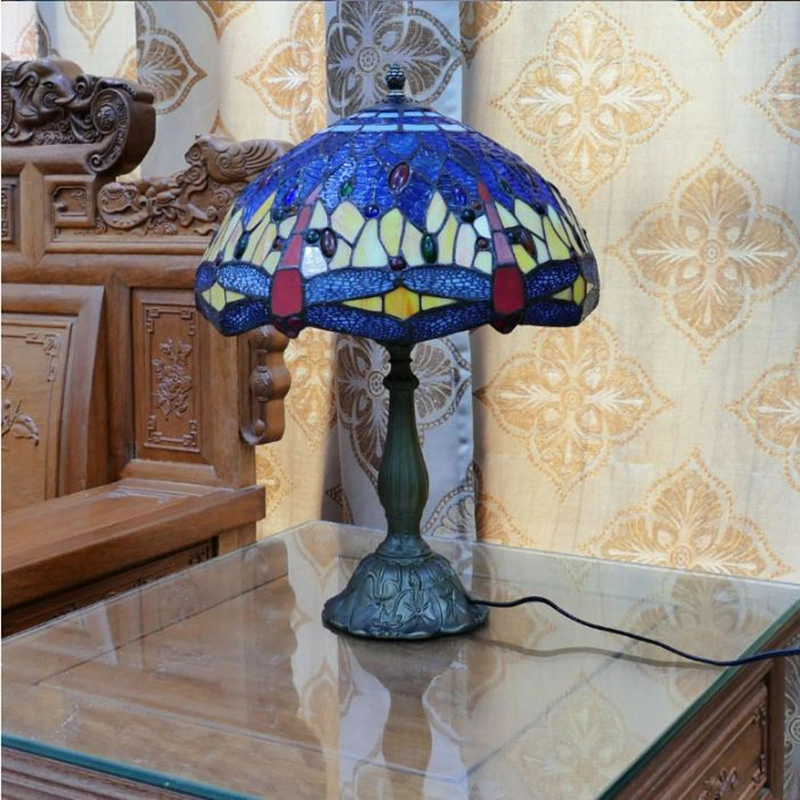 Tiffany Table Lamp E27 Dragonfly Style Bedroom Bedside Mosaic Lamp (WH-TTB-69)