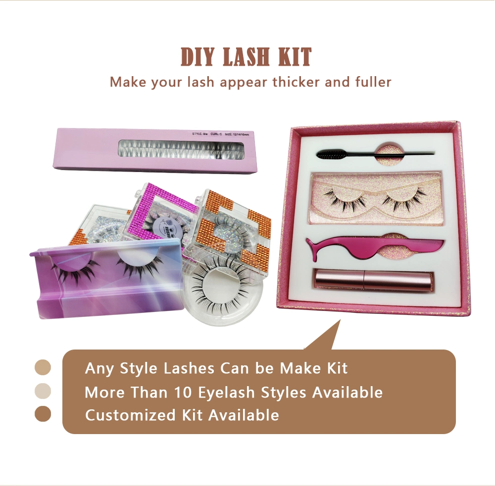 DIY Matte Black Lash Extensions Kit Cluster Home Eyelash Extension Set with Customized Lash Boxes