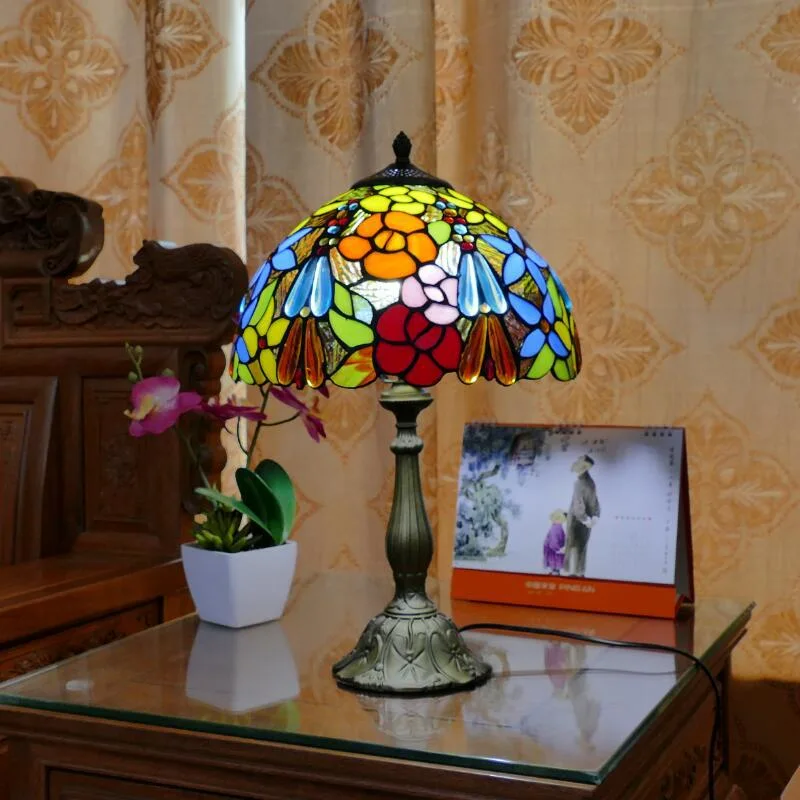 Tiffany Table Lamp 30cm Flower Lampshape E27 Bedroom Bedside Lighting Mosaic Lamp (WH-TTB-70)