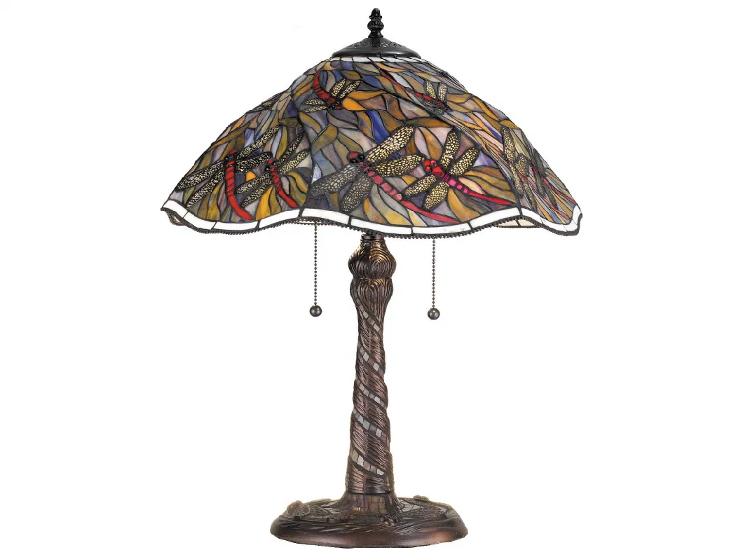 Tiffany Spiral Dragonfly with Twisted Fly Mosaic Base Multi-Color Table Lamp Yihui Tfn857