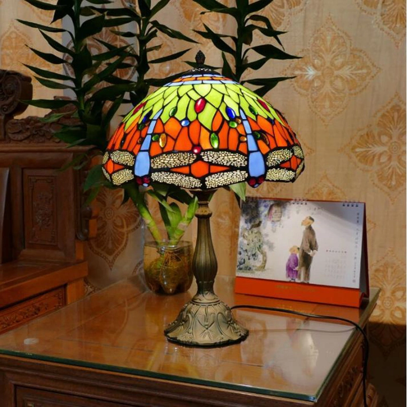 Tiffany Table Lamp E27 Dragonfly Style Bedroom Bedside Mosaic Lamp (WH-TTB-69)