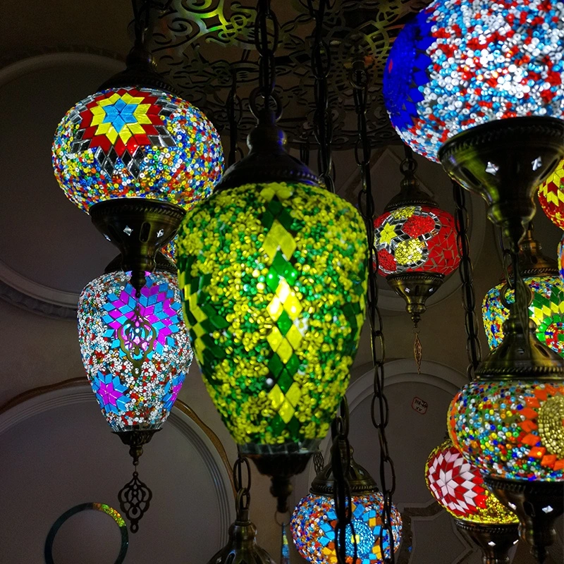 Wholesale Hanging Glass Chandeliers Light Turkish Moroccan Pendant Light Handmade Mosaic Glass Lamps (WH-DC-55)