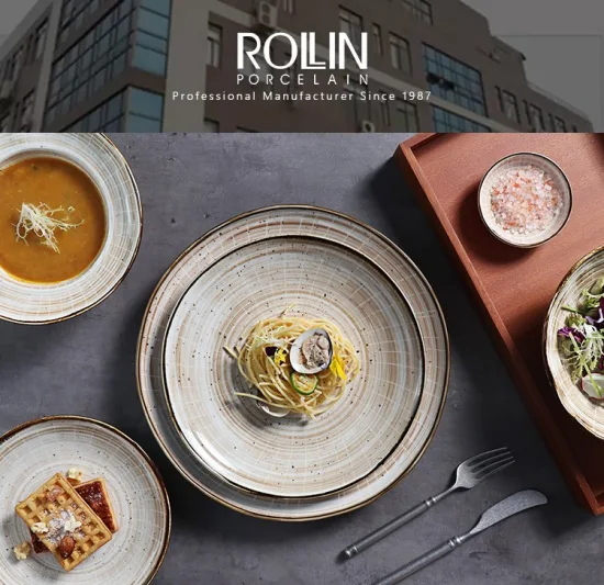 Rim Soup Plate Light Brown Ceramic Restaurant Plates Tableware Porcelain Dinner Turkish Design Plates for Hotel