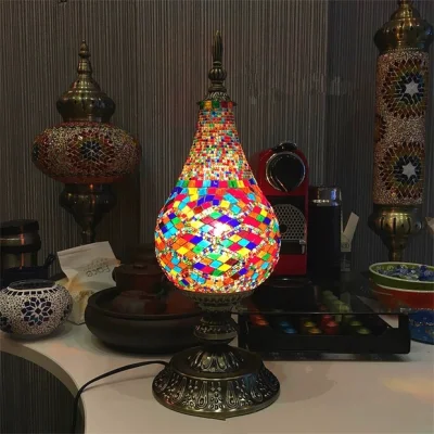 Turkish Mosaic Table Lamp Mediterranean Retro Stained Glass Industrial Table Lamp (WH