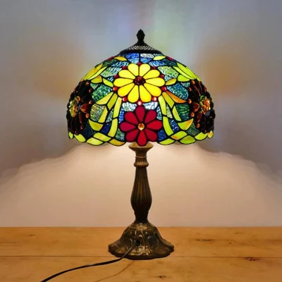 Tiffany Table Lamp 30cm Flower Lampshape E27 Bedroom Bedside Lighting Mosaic Lamp (WH
