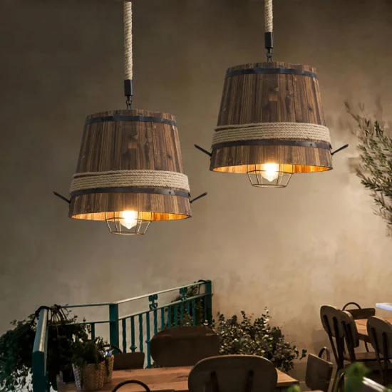 American Retro Wood Barrel Chandelier Restaurant Dining Room Pendant Lamps (WH