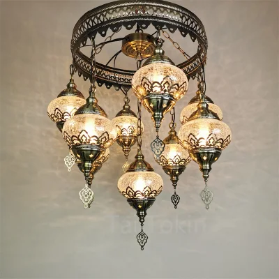 Mediterranean Style Chandelier Light Handmade Mosaic Big Turkish Lamps (WH